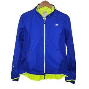 New Balance Womens Large Blue & Neon‎ Yellow NB Heat Athletic Zip Up Sweater